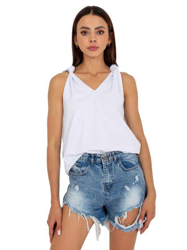 Fashionhunters Plain white basic top with tie straps RUE PARIS