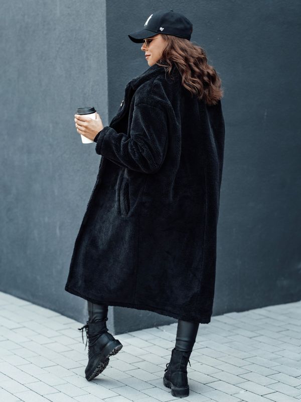 DStreet Płaszcz damski zimowy GLAMFUR długi futerkowy czarny Dstreet