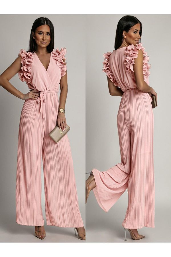 FASARDI Pleated jumpsuit with ruffles, light pink