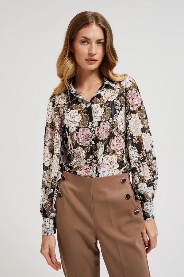 Moodo Pleated shirt with floral pattern MOODO - black