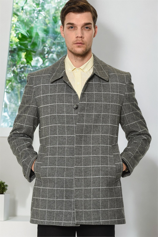 dewberry PLT8206 DEWBERRY MEN'S COAT-PLAID GREY