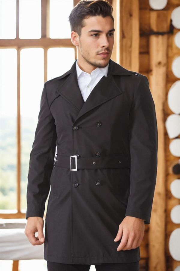 dewberry PLT8321 DEWBERRY MEN'S OVERCOAT-PLAIN BLACK