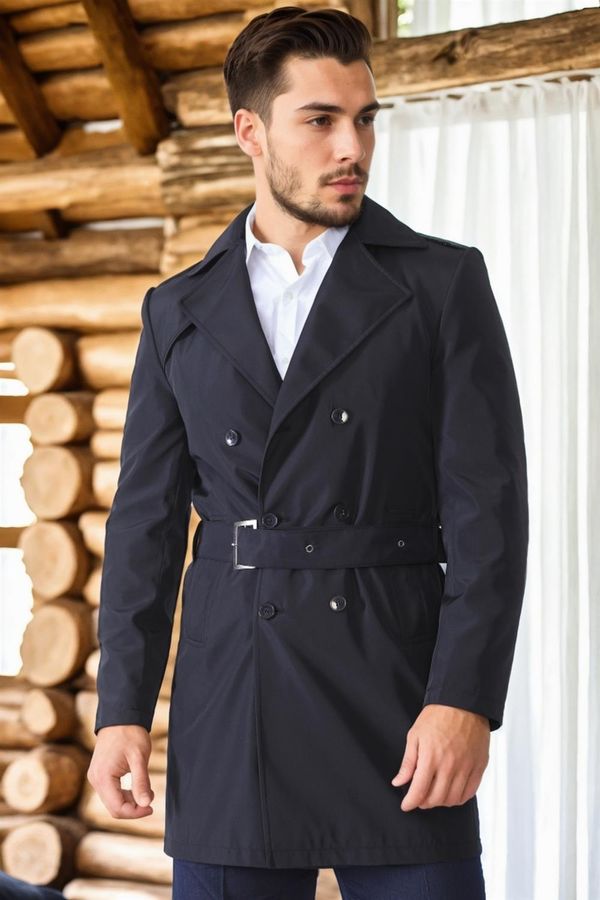 dewberry PLT8321 DEWBERRY MEN'S OVERCOAT-PLAIN NAVY BLUE