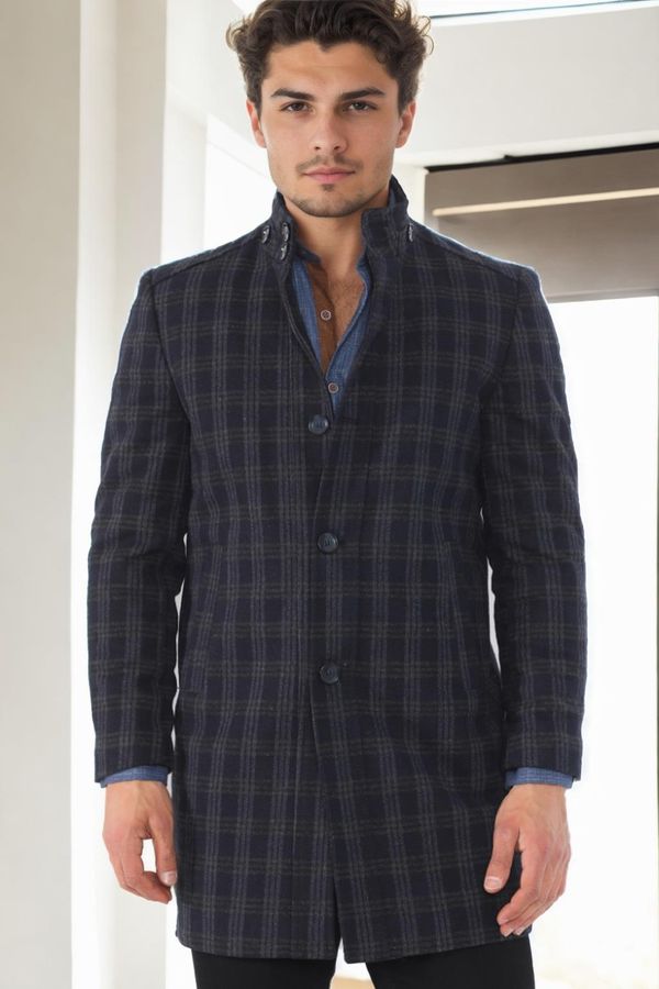 dewberry PLT8370 DEWBERRY MEN'S COAT-PATTERNED NAVY BLUE-2