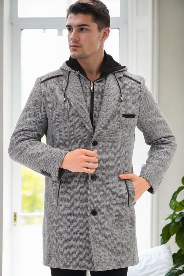 dewberry PLT8371 DEWBRRY MEN'S COAT-DIAGONAL BLACK-GREY-2