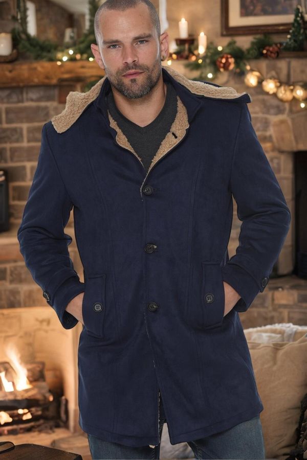 dewberry PLT8399 DEWBERRY SUEDE LOOK MEN'S COAT-DARK NAVY BLUE