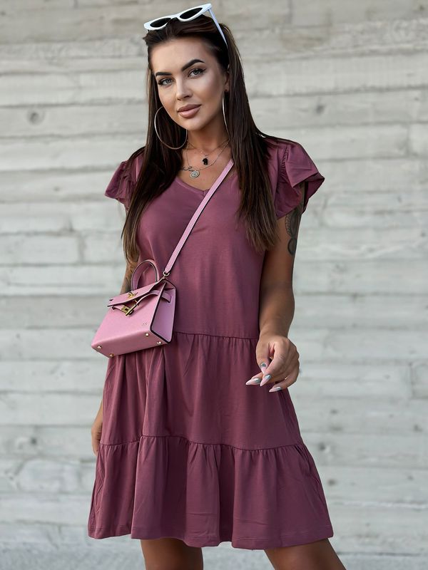Fashionhunters Plum dress with short sleeves and frills by MAYFLIES