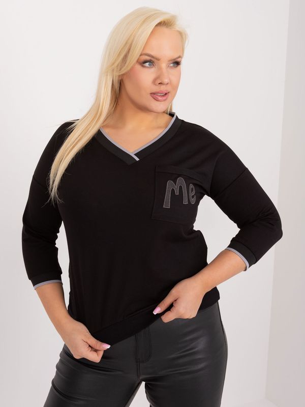 Fashionhunters Plus size black casual blouse with pocket