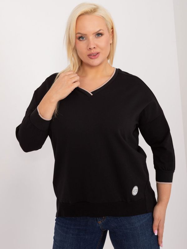 Fashionhunters Plus size black smooth blouse with cuffs