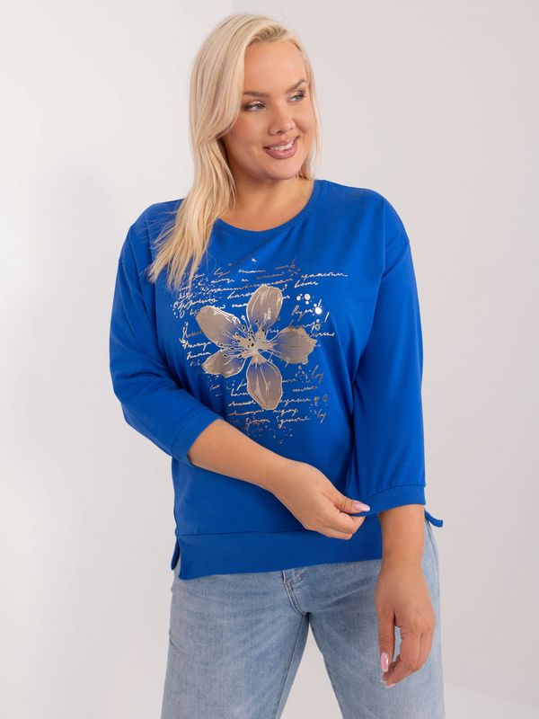 Fashionhunters Plus size cobalt blue blouse with cuffs