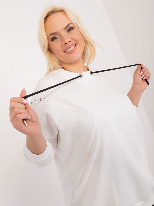 Fashionhunters Plus size cotton ecru blouse with drawstrings