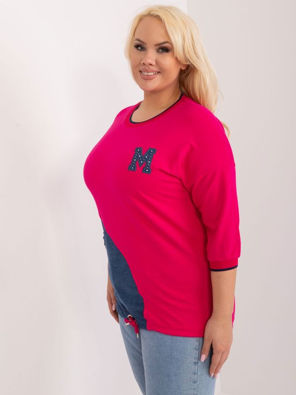 Fashionhunters Plus size fuchsia long blouse with 3/4 sleeves