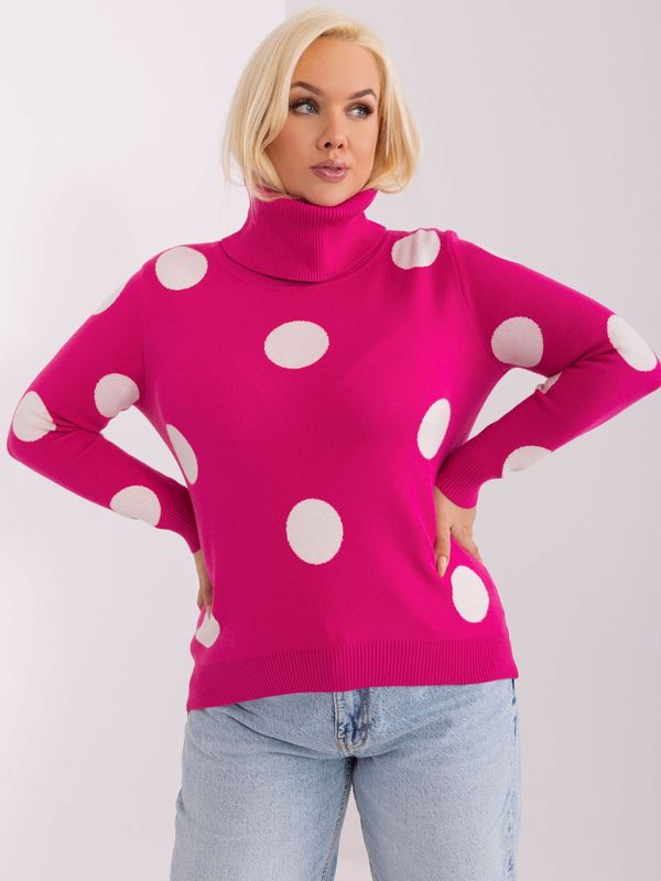 Fashionhunters Plus-size fuchsia sweater with polka dots