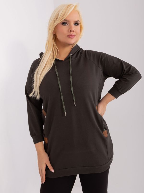 Fashionhunters Plus Size Khaki Sweatshirt With Pockets