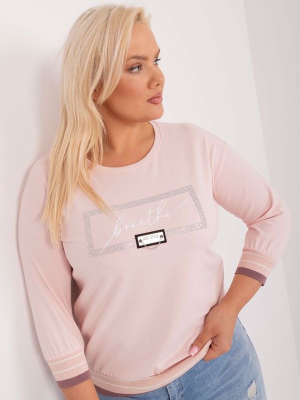 Fashionhunters Plus size light pink blouse with 3/4 sleeves