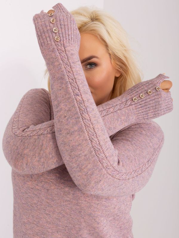 Fashionhunters Plus size light pink sweater with cuffs