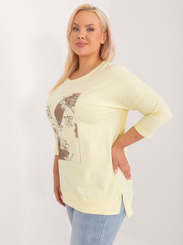 Fashionhunters Plus size light yellow blouse with a round neckline