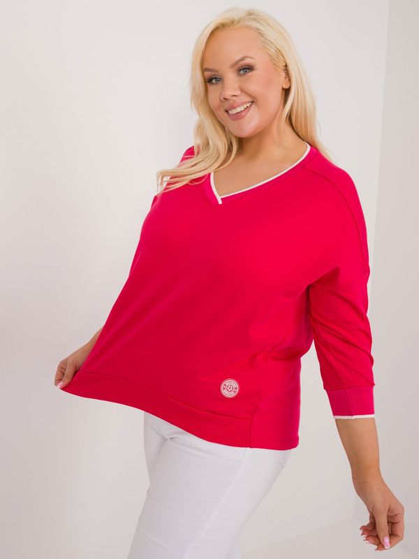 Fashionhunters Plus size red casual blouse with 3/4 sleeves