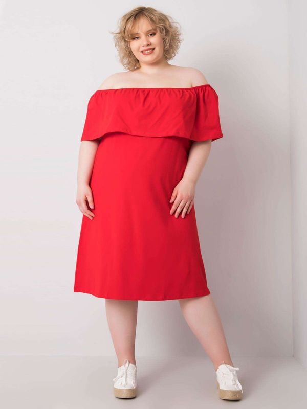 Fashionhunters Plus size red dress with Spanish neckline