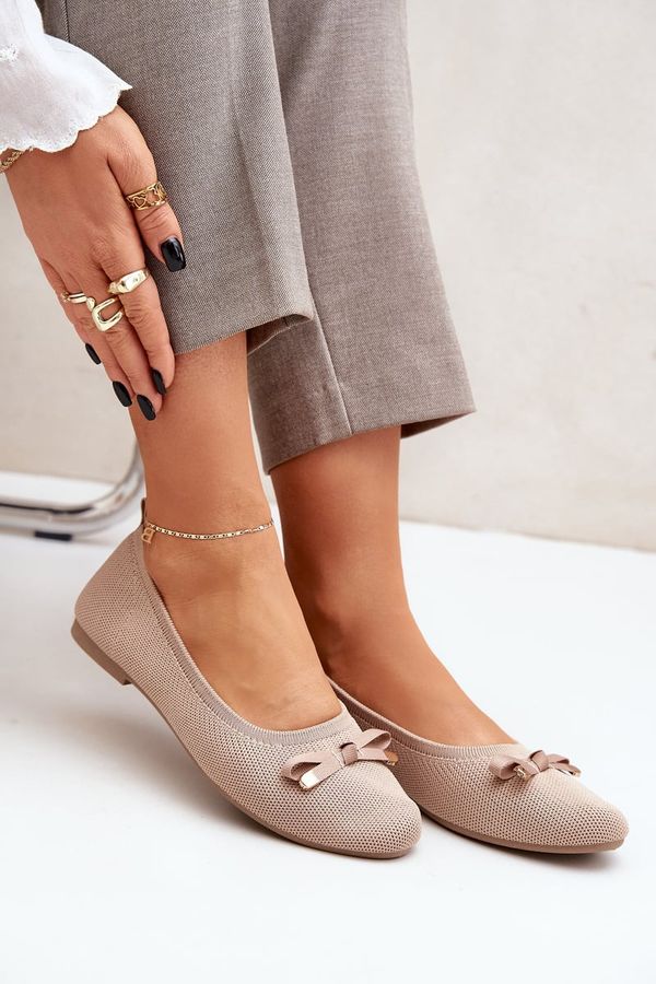 PM1 PM1 Mesh Ballet Flats With Bow Beige Bianila