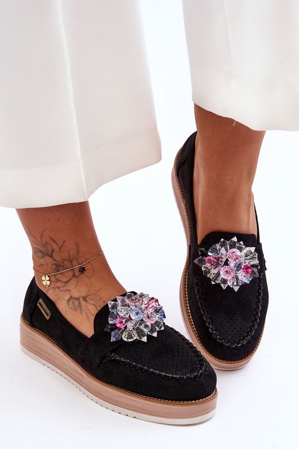 PM1 PM1 Women's Platform Moccasins with Stones Black Elonore