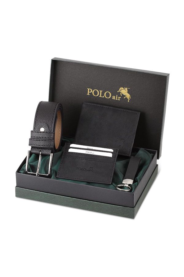 Polo Air Polo Air Belt, Wallet, Card Holder, Keychain, Black Set in a Gift Box