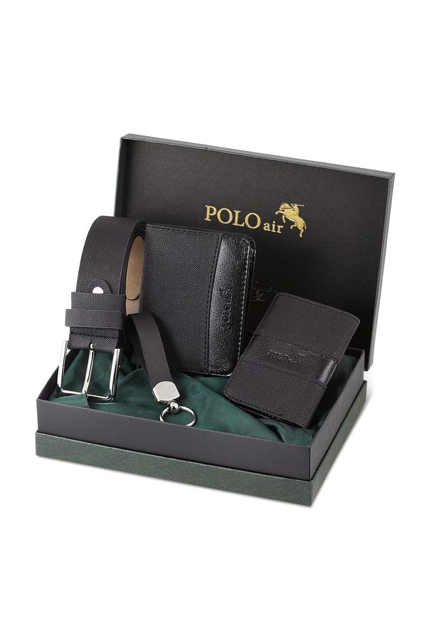 Polo Air Polo Air Belt, Wallet, Card Holder, Keychain, Black Set in a Gift Box