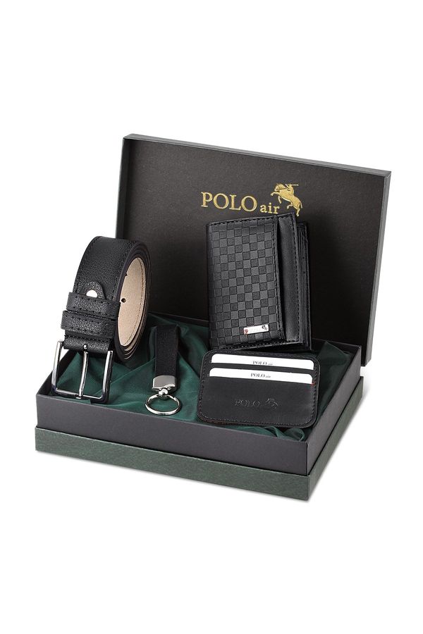Polo Air Polo Air Checkerboard Pattern Wallet It Makes It Own Card Holder Belt Keychain Combine Black Set.