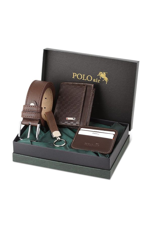 Polo Air Polo Air Checkerboard Pattern Wallet It Makes It Own Card Holder Belt Keychain Combine Combination Brown Set.