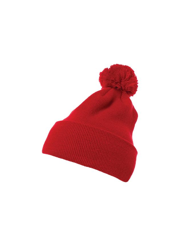 Flexfit Pom Pom Knit hat with cuff red