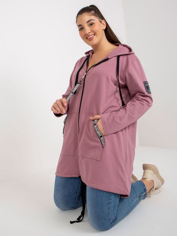 Fashionhunters Powder pink long extra large zippered cotton sweatshirt
