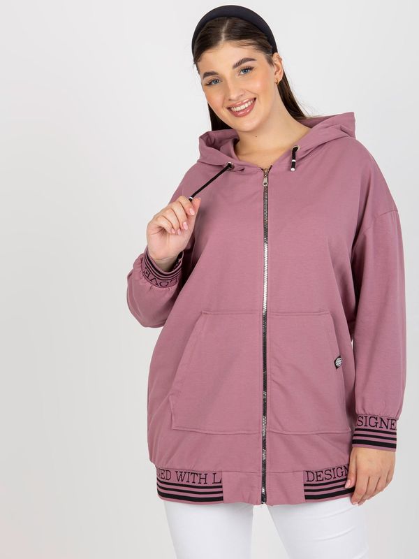 Fashionhunters Powder pink plus size zip-up sweatshirt with pockets