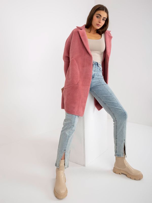 Fashionhunters Powdery pink lady's alpaca coat with Eveline wool
