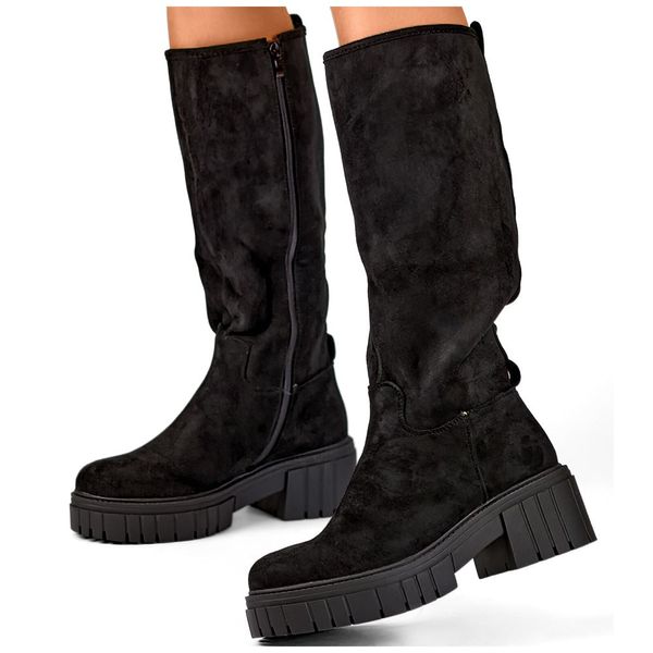 primohurt primohurt Black classic women's boots with a thick sole, suede over-the-knee boots