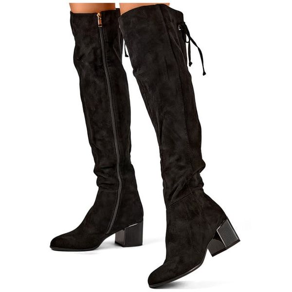 primohurt primohurt Women's boots above the knee, lace-up long boots with a low heel