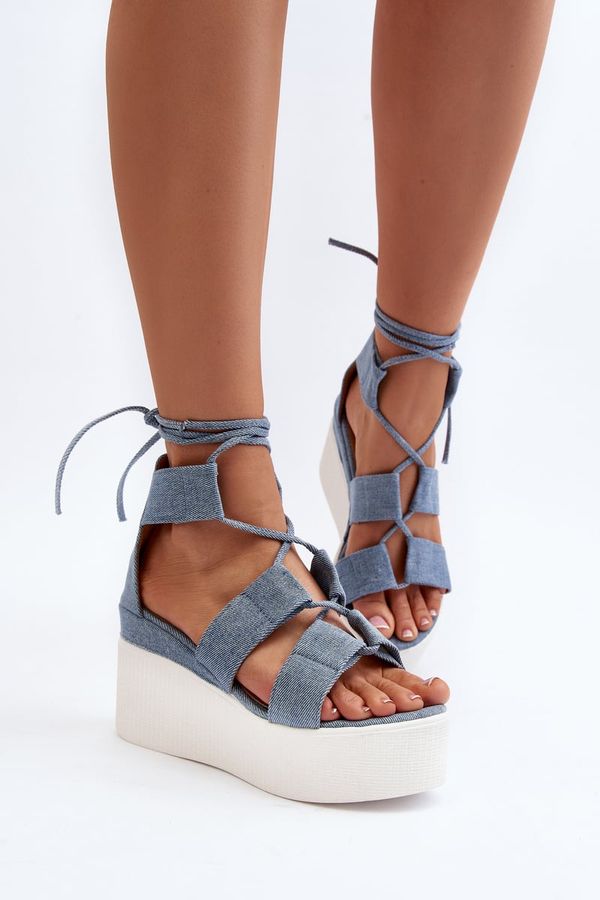 PS1 PS1 Women's Denim Sandals with Laces Blue Helavi