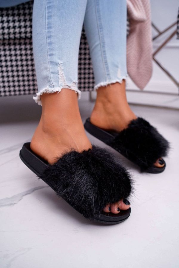 PS1 PS1 Women's Flip Flops with Fur Black NiceFur