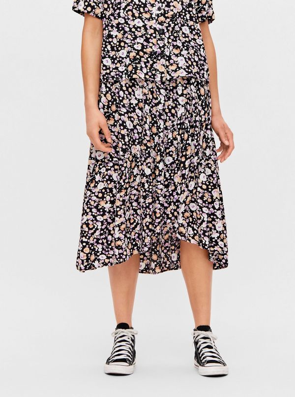 Pieces Purple-Black Floral Midi Skirt Pieces Dua - Women