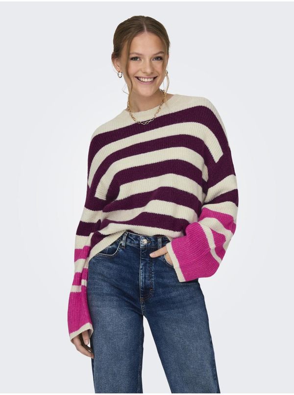 JDY Purple-cream women's striped sweater JDY Drea - Women