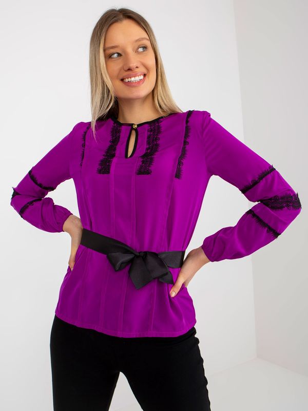 Fashionhunters Purple formal blouse with tie belt