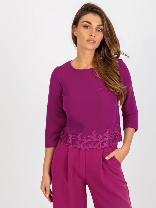 Fashionhunters Purple short formal blouse with 3/4 sleeves