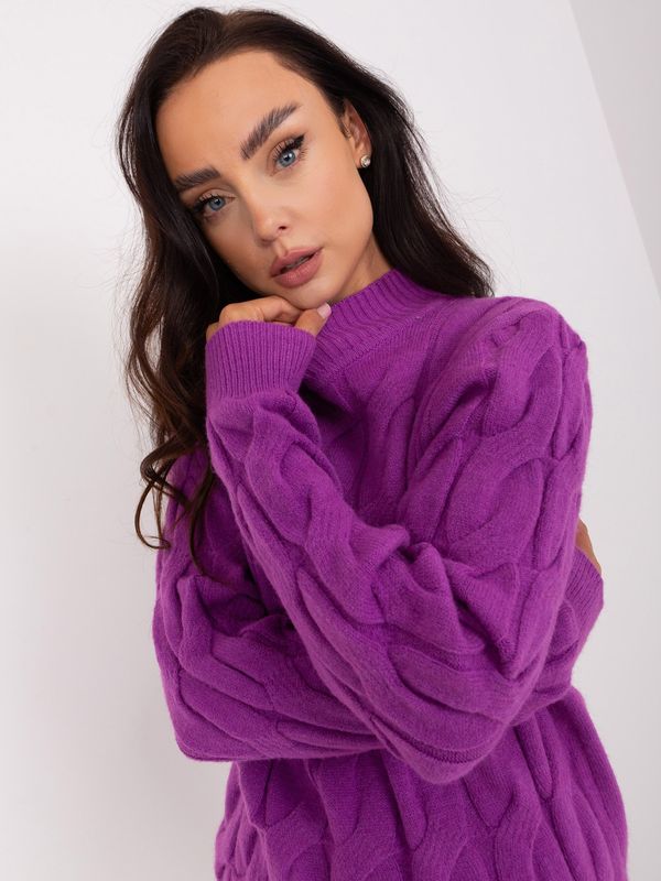 Fashionhunters Purple sweater knitted with cable