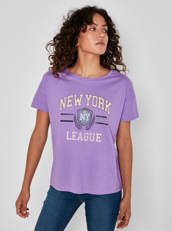 Noisy May Purple T-shirt with Noisy May Preppy print - Women's