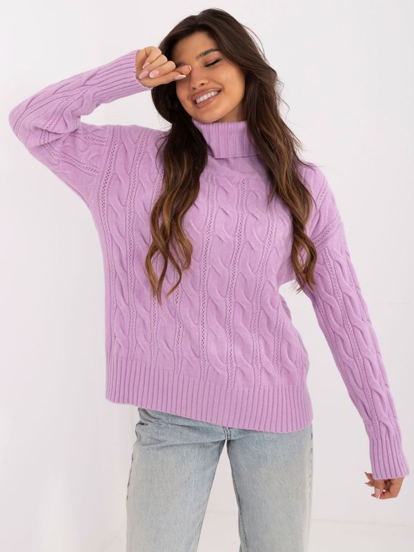 Fashionhunters Purple women's oversize turtleneck sweater