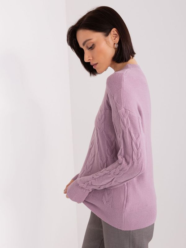Fashionhunters Purple women's sweater with cables and long sleeves