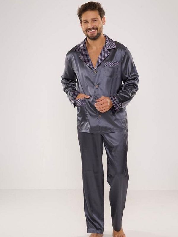 De Lafense Pyjamas De Lafense 939 Satin L/R M-4XL Men's Zip-Up Grey 090