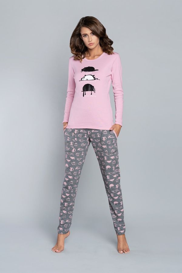 Italian Fashion Pyjamas Dima long sleeves, long trousers - print pink/medium melange