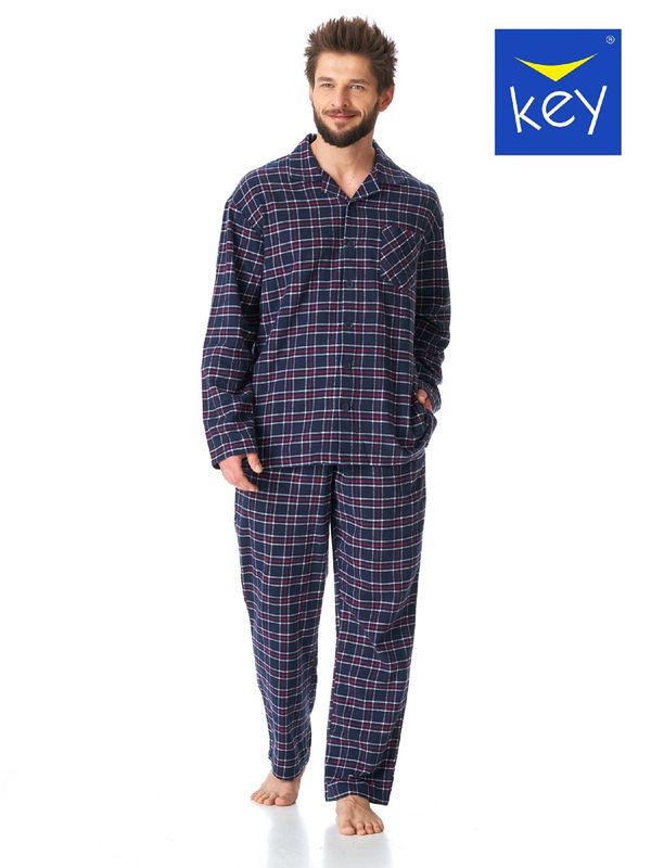 KEY Pyjamas Key MNS 414 B23 L/R Flannel M-2XL men's zip-up navy blue