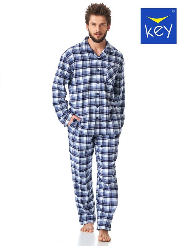 KEY Pyjamas Key MNS 426 B23 L/R Flannel M-2XL Men's Zipper Grey-Checkered