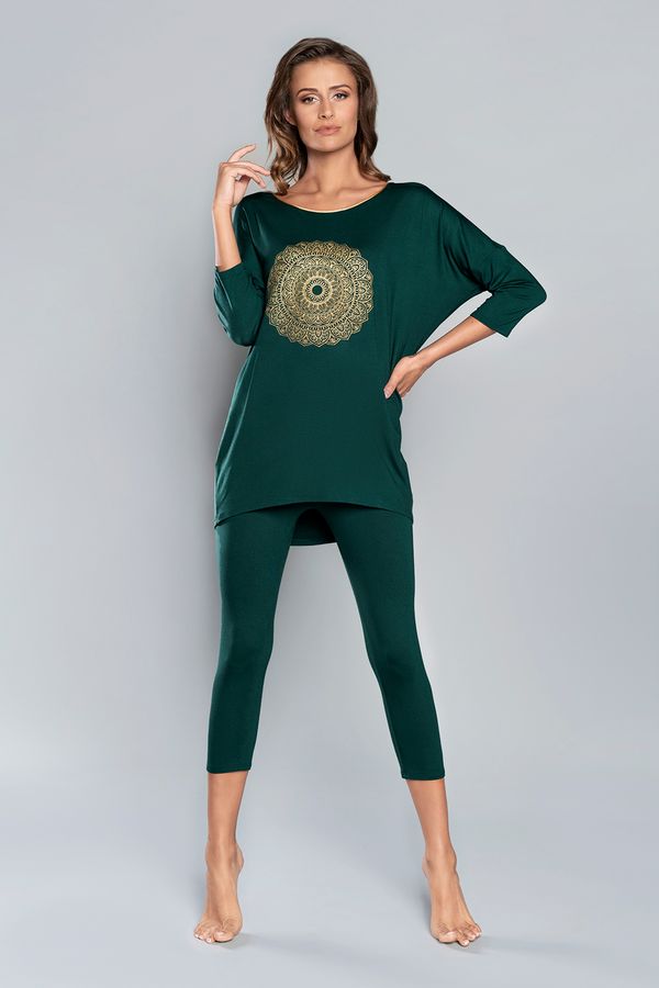 Italian Fashion Pyjamas Mandala 3/4 sleeve, 3/4 leg - green